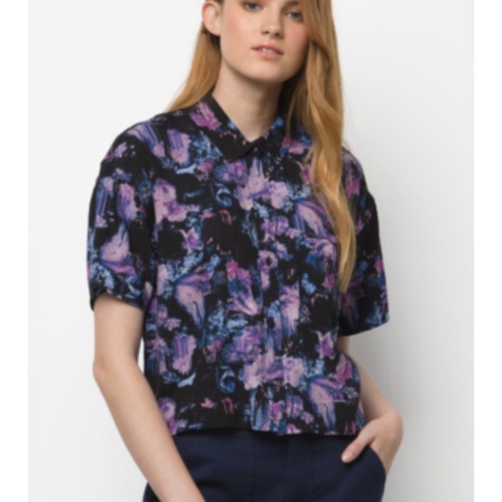 Vans Black Floral Crop Top with Purple and Blue Print